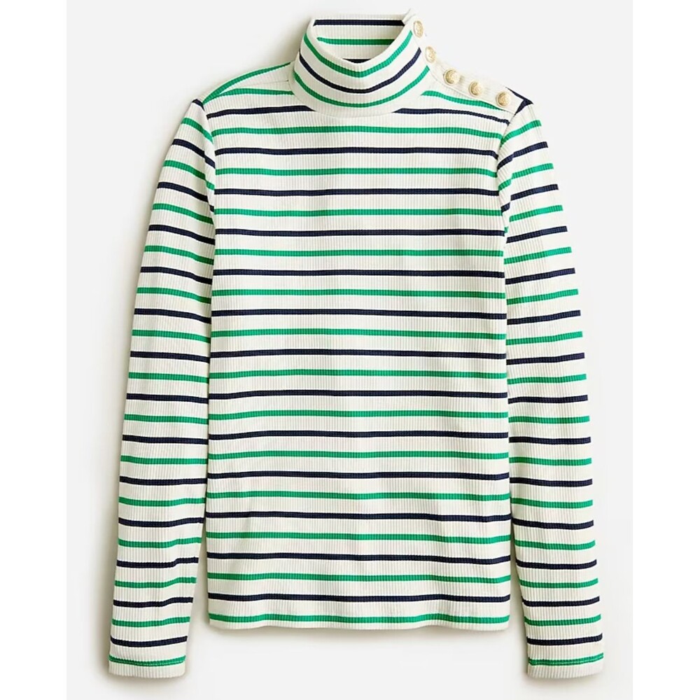 NEW J.Crew Vintage Rib Striped Turtleneck with Buttons Women Size M